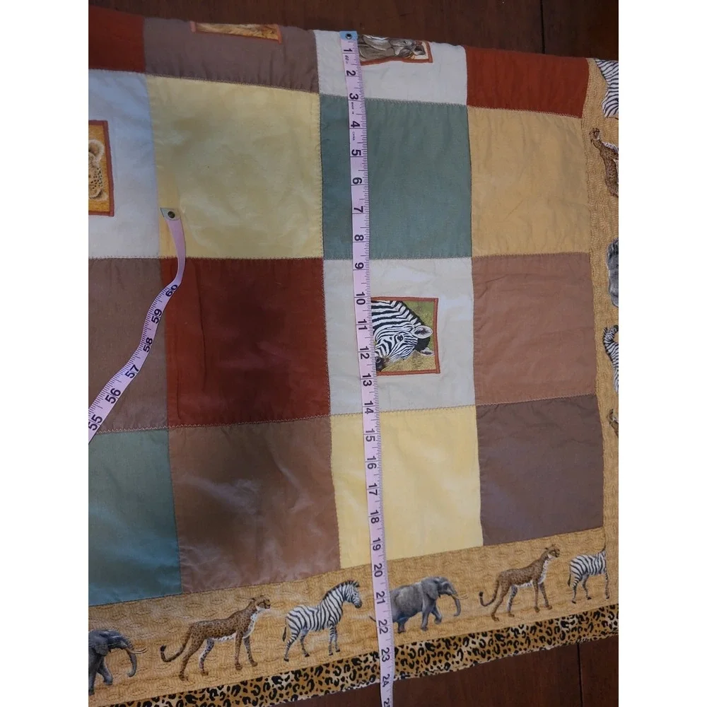 Handmade Quilt African Themed 70x48 Elephants Zebra Lion Cheetah Giraffe